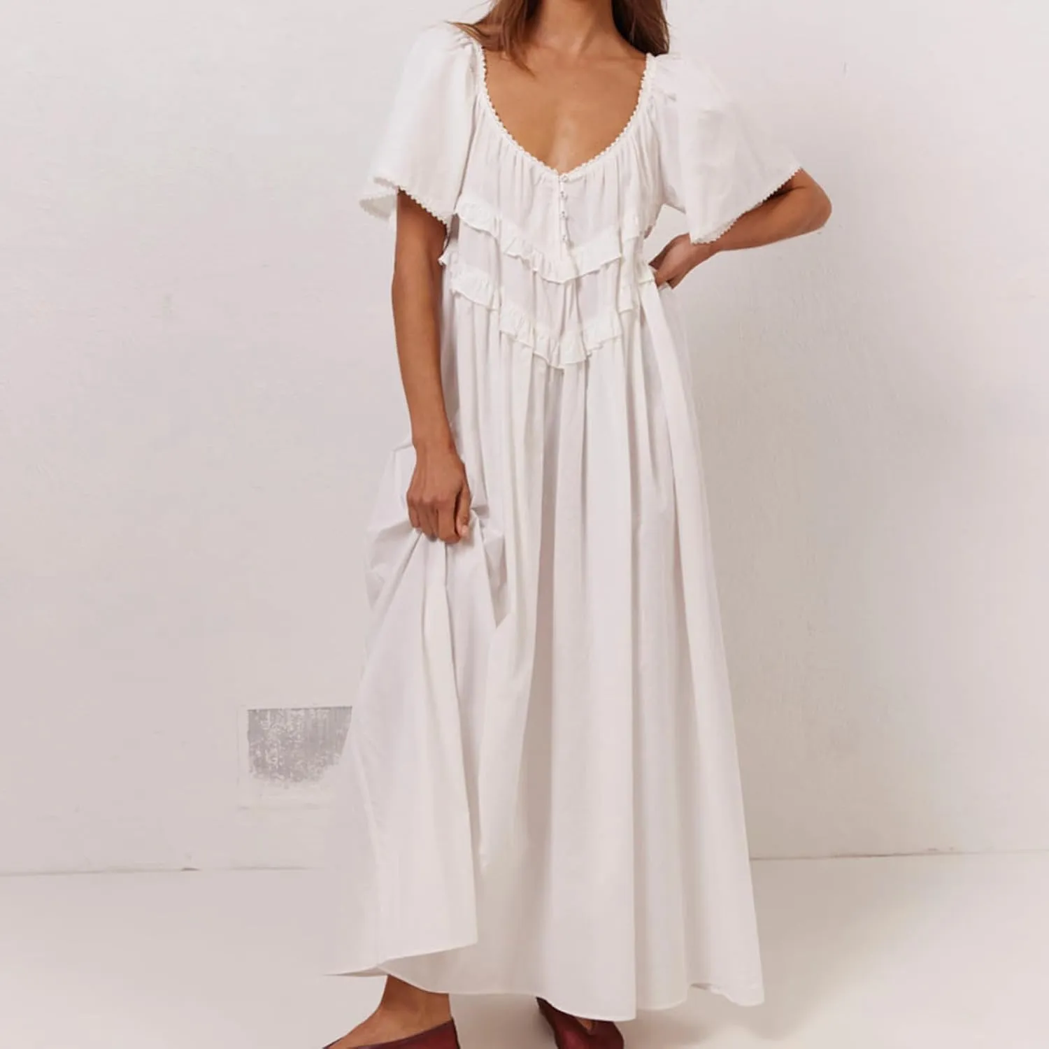 Women Babydoll Sleeve Floral Maxi Dress Puff Sleeve Sweetheart Boho Long Dresses Bohemian Flowy Ruffle Dress