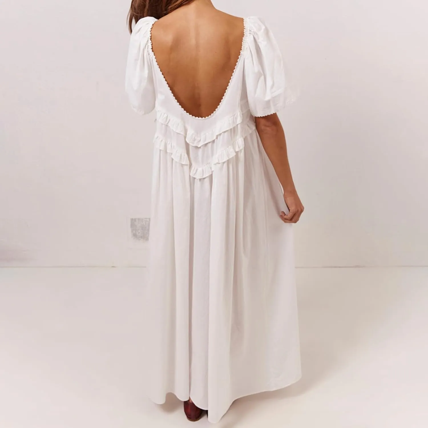 Women Babydoll Sleeve Floral Maxi Dress Puff Sleeve Sweetheart Boho Long Dresses Bohemian Flowy Ruffle Dress
