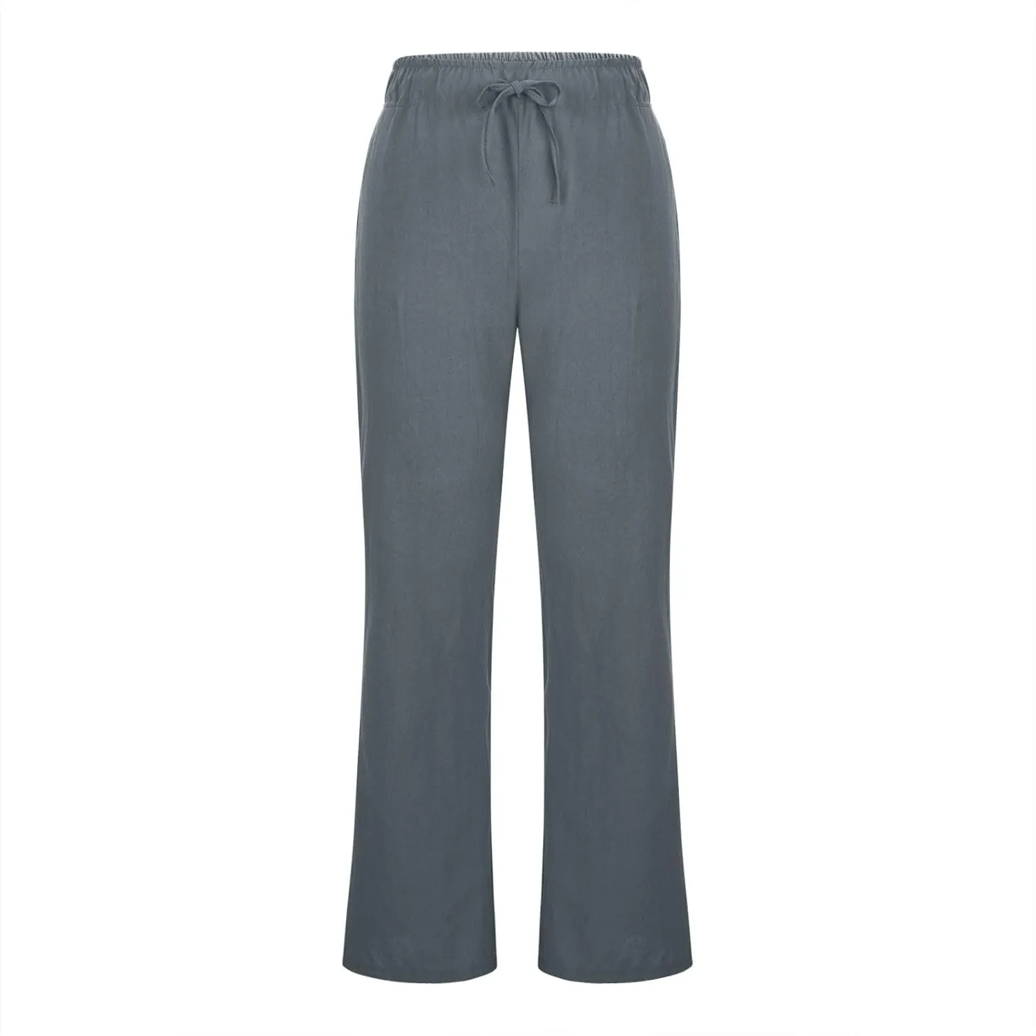 Women Cotton Linen Drawstring Wide Leg Pants Straight Elastic High Waisted Pants Summer Loose Lounge Outdoor Trousers