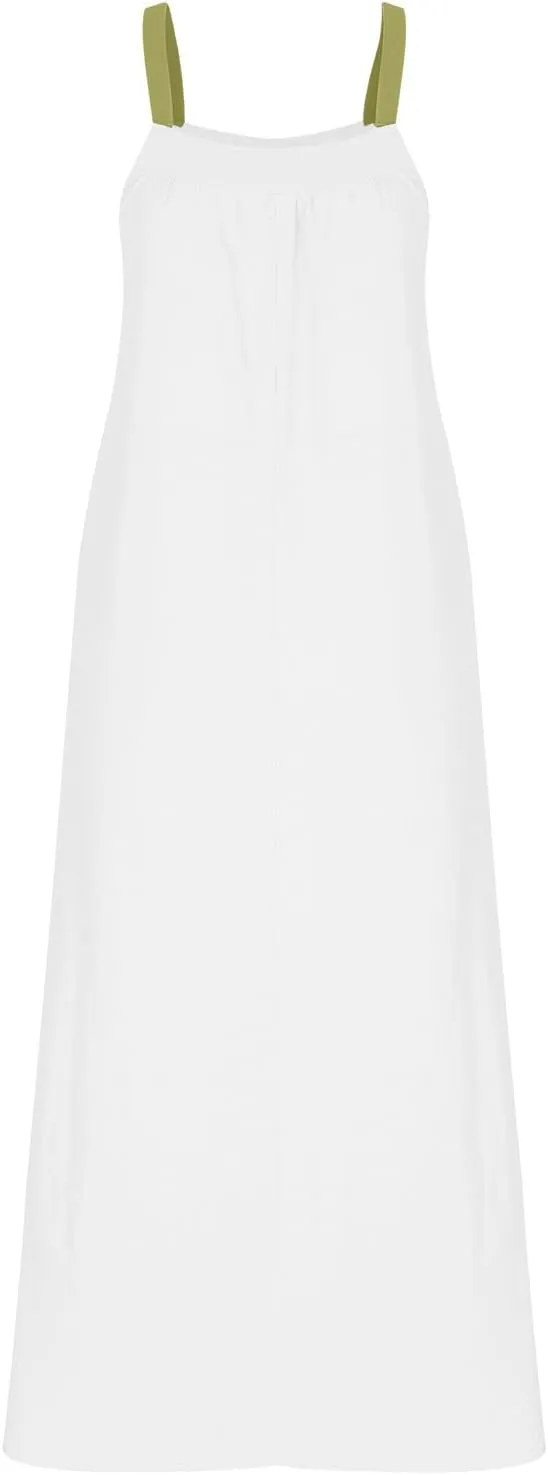 Women Cotton Linen Dress Spaghetti Straps Sleeveless Beach Sundress Solid Color Loose Flowy Maxi Dress 2025 Fashion