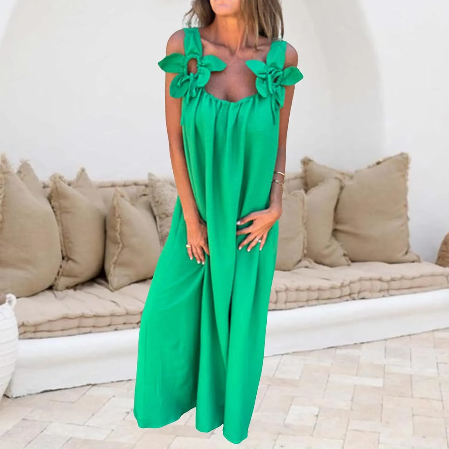 Women Dressy Maxi Dress Casual Sleeveless A Line Loose Backless Dresses Summer Swing Flowy Guest Wedding Long Dress
