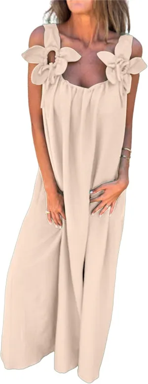 Women Dressy Maxi Dress Casual Sleeveless A Line Loose Backless Dresses Summer Swing Flowy Guest Wedding Long Dress
