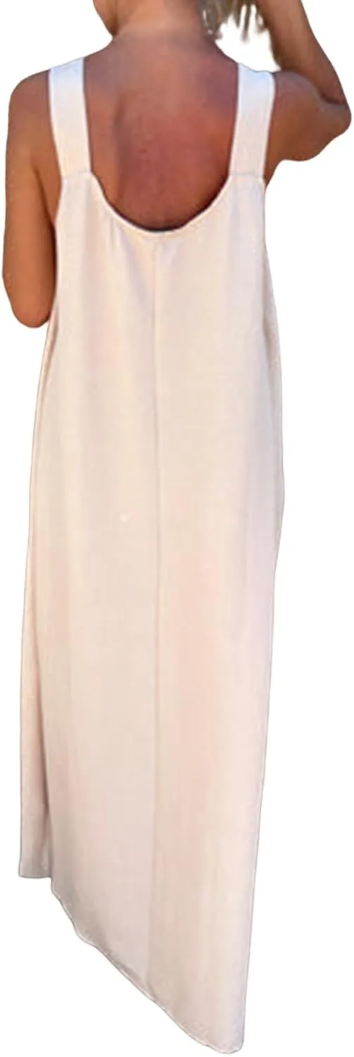 Women Dressy Maxi Dress Casual Sleeveless A Line Loose Backless Dresses Summer Swing Flowy Guest Wedding Long Dress