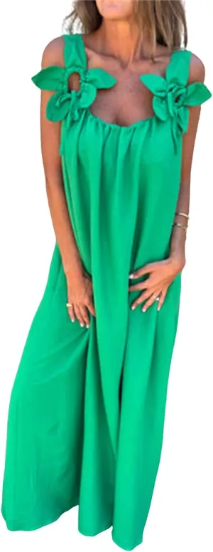 Women Dressy Maxi Dress Casual Sleeveless A Line Loose Backless Dresses Summer Swing Flowy Guest Wedding Long Dress