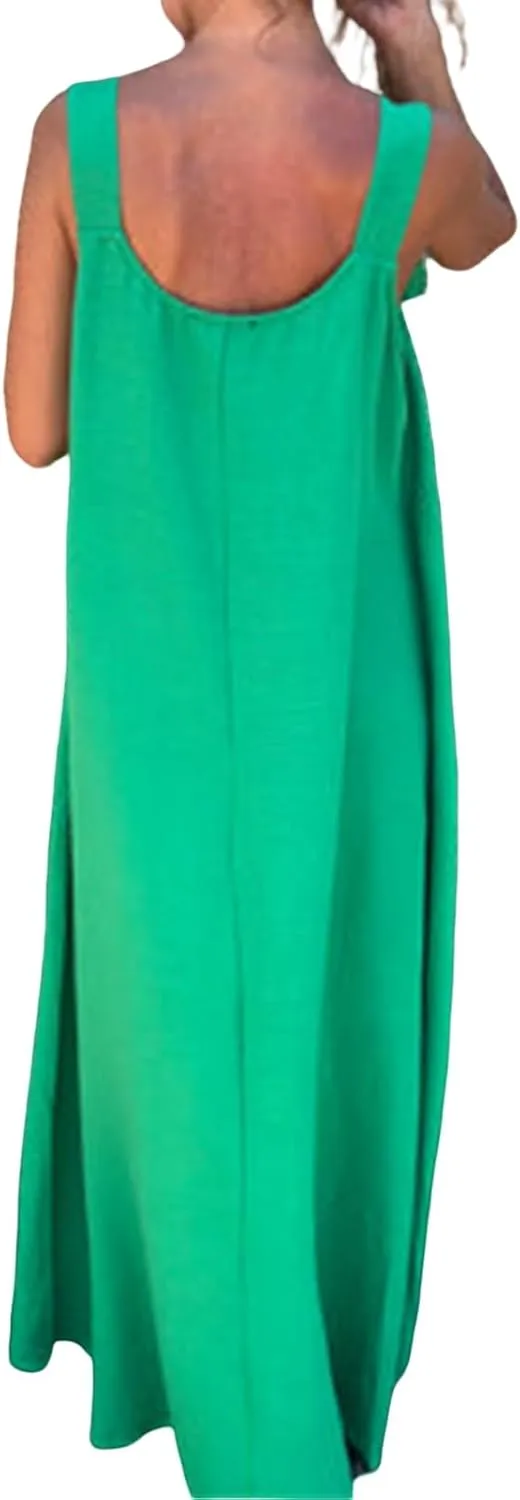 Women Dressy Maxi Dress Casual Sleeveless A Line Loose Backless Dresses Summer Swing Flowy Guest Wedding Long Dress