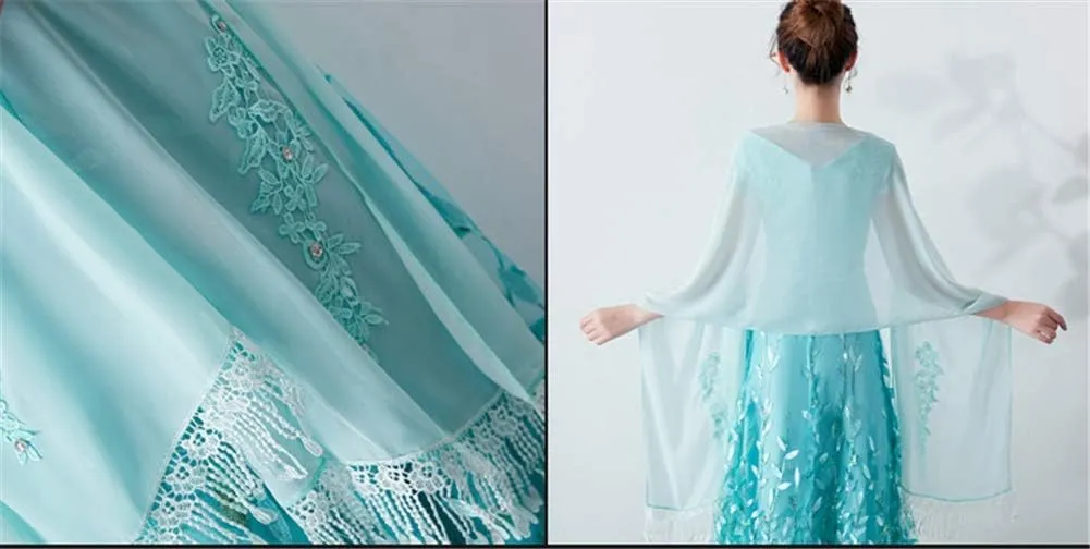 Women Elegant Sheer Chiffon Applique Long Wedding Evening Dress Shawl Wrap