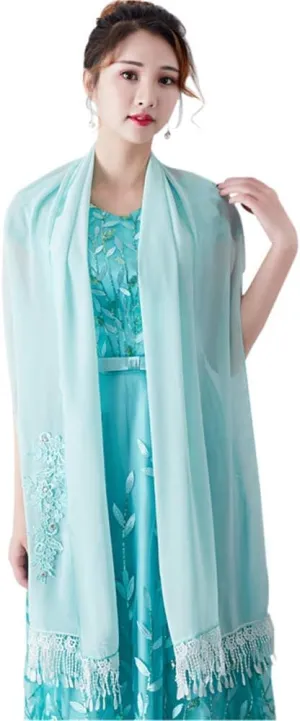 Women Elegant Sheer Chiffon Applique Long Wedding Evening Dress Shawl Wrap
