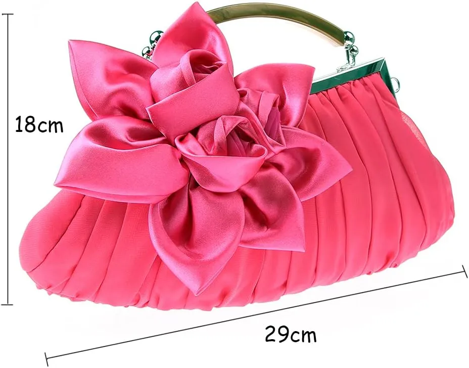 Women Elegant Silk Flower Decor Purse Bride Clutch for Wedding Cocktail Ball