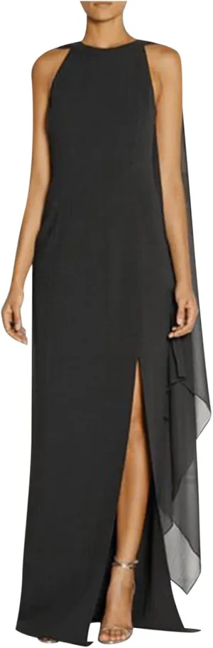 Women Elegant Split Cocktail Pencil Dress Cape Sleeve Chiffon Patchwork Formal Evening Maxi Gowns Wedding Dresses