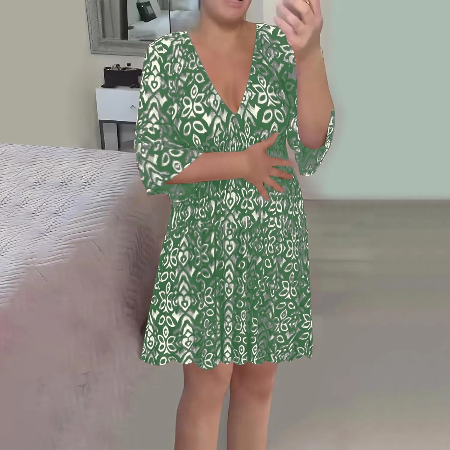 Women Floral Dresses 2024 Boho Casual Summer Dresses Flowy Vneck 3/4 Sleeve Dress Bohemian Beach Vacation Cute Clothes