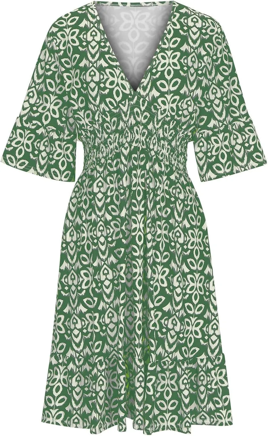 Women Floral Dresses 2024 Boho Casual Summer Dresses Flowy Vneck 3/4 Sleeve Dress Bohemian Beach Vacation Cute Clothes