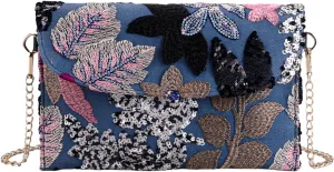 Women Floral Embroidery Sequin Evening Clutch Elegant Shoulder Bag for Party Summer Holiday