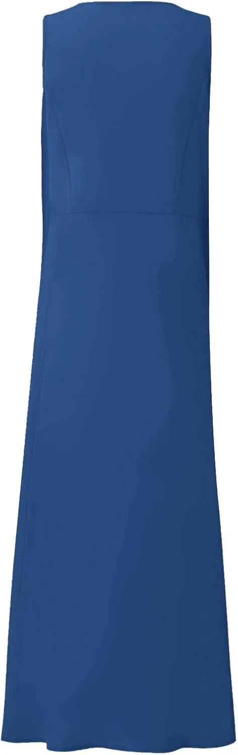 Women Maxi Dress Cotton Linen Loose Fit Dresses Summer Beach Dress Sleeveless Hawaiian Long Formal with Pockects