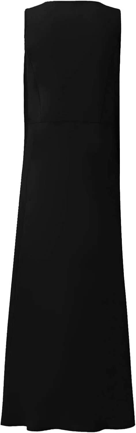 Women Maxi Dress Cotton Linen Loose Fit Dresses Summer Beach Dress Sleeveless Hawaiian Long Formal with Pockects