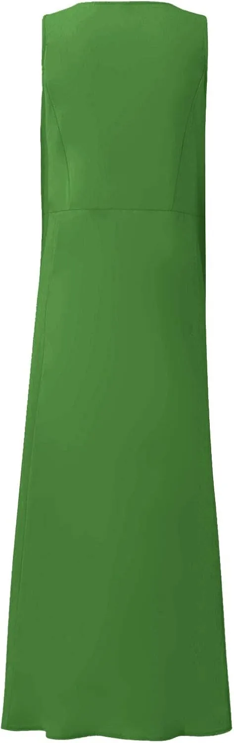 Women Maxi Dress Cotton Linen Loose Fit Dresses Summer Beach Dress Sleeveless Hawaiian Long Formal with Pockects