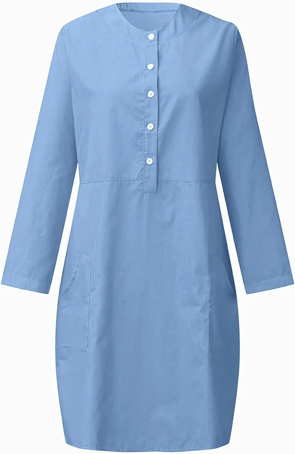 Women Plus Size Linen Cotton Casual Loose Comfy Knee Length Dress Half Button Dresses A Line Flowy Dresses with Pocket