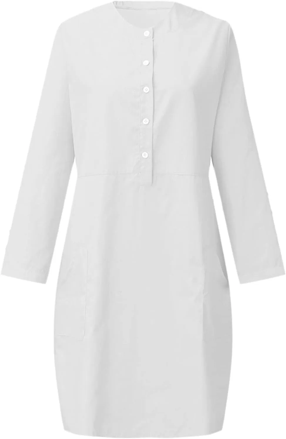 Women Plus Size Linen Cotton Casual Loose Comfy Knee Length Dress Half Button Dresses A Line Flowy Dresses with Pocket