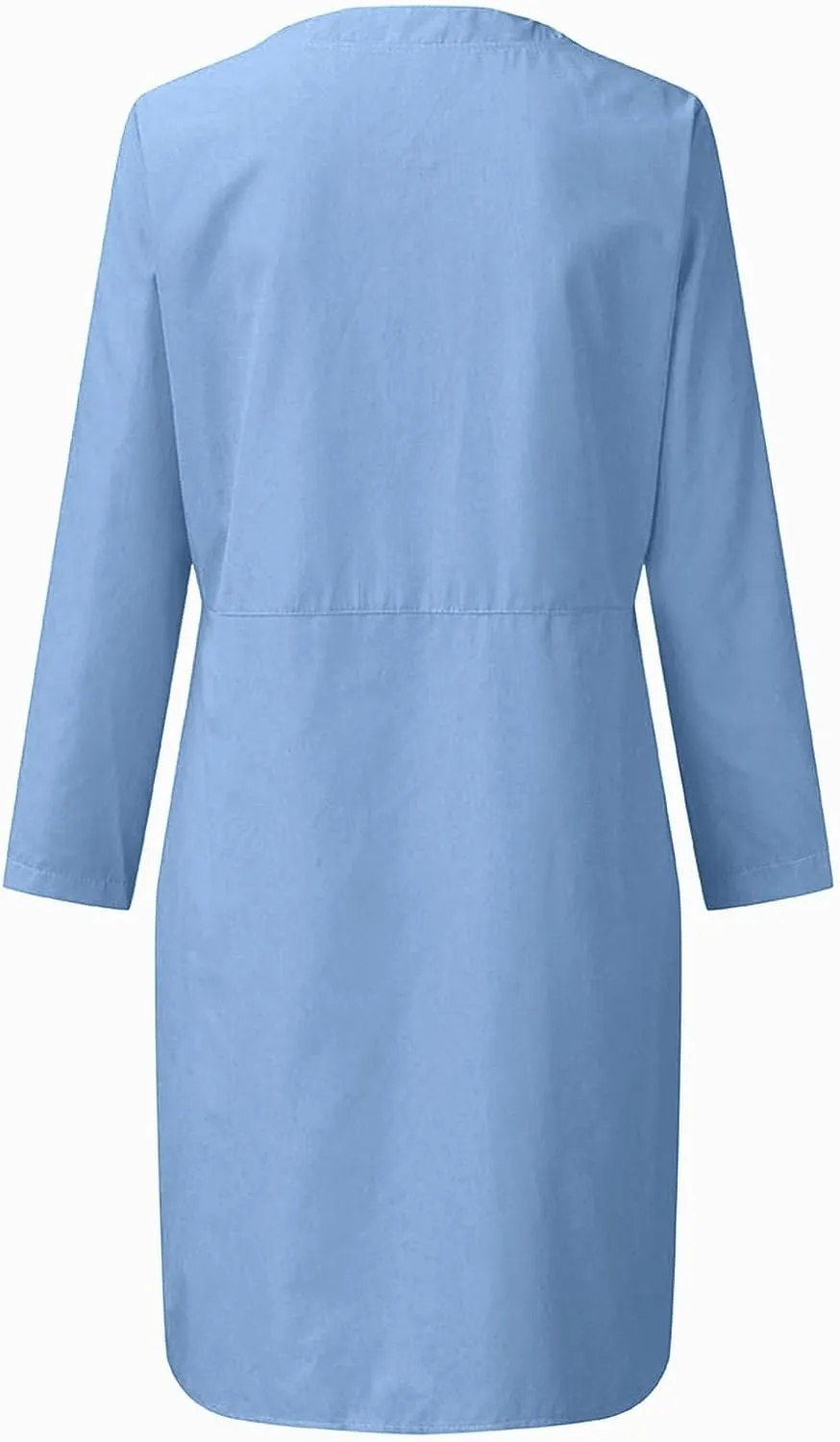 Women Plus Size Linen Cotton Casual Loose Comfy Knee Length Dress Half Button Dresses A Line Flowy Dresses with Pocket