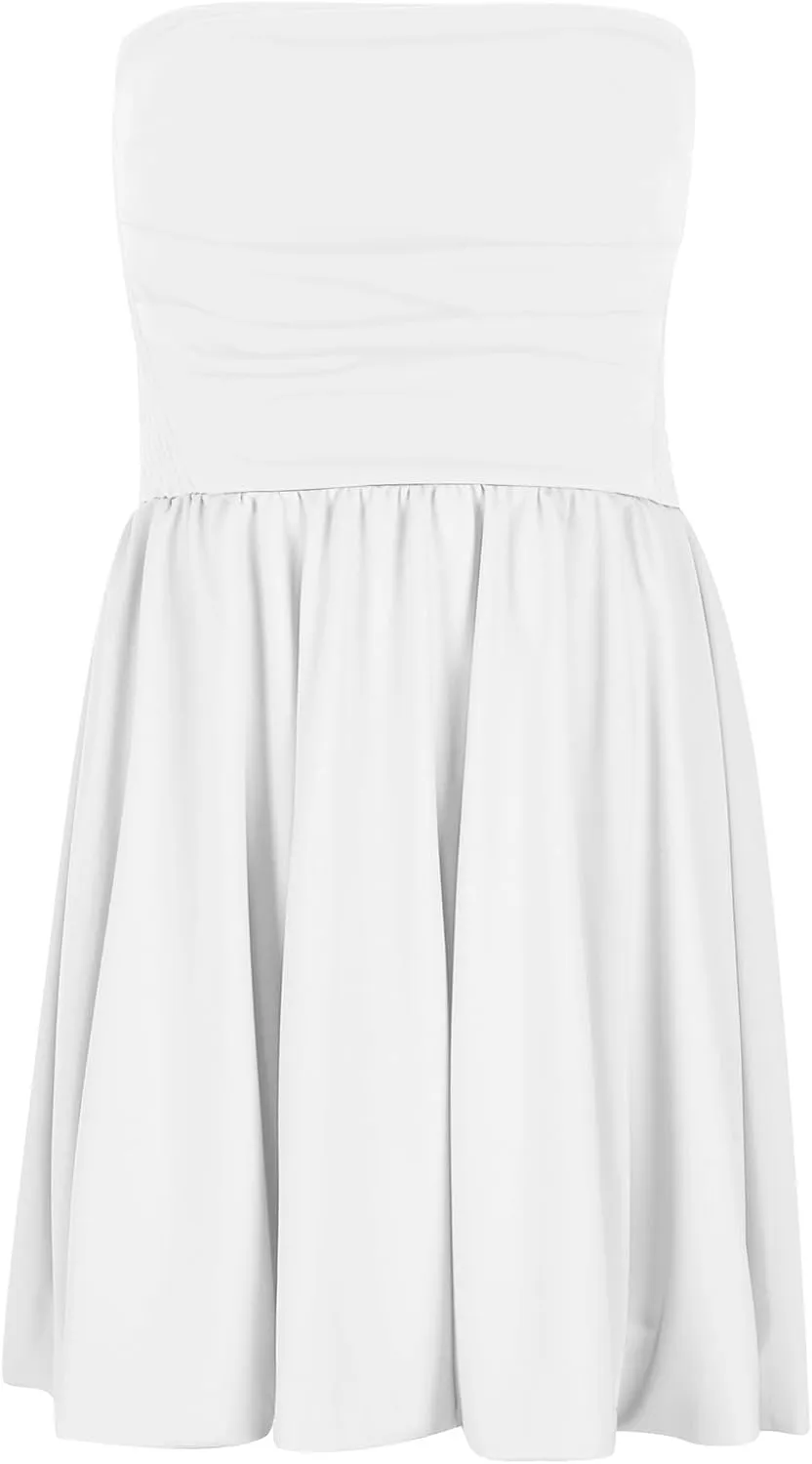 Women Sexy Strapless Ruched Tube Mini Dress Y2K Sleeveless Off Shoulder Flowy Ruffle Backless Bodycon Short Dress
