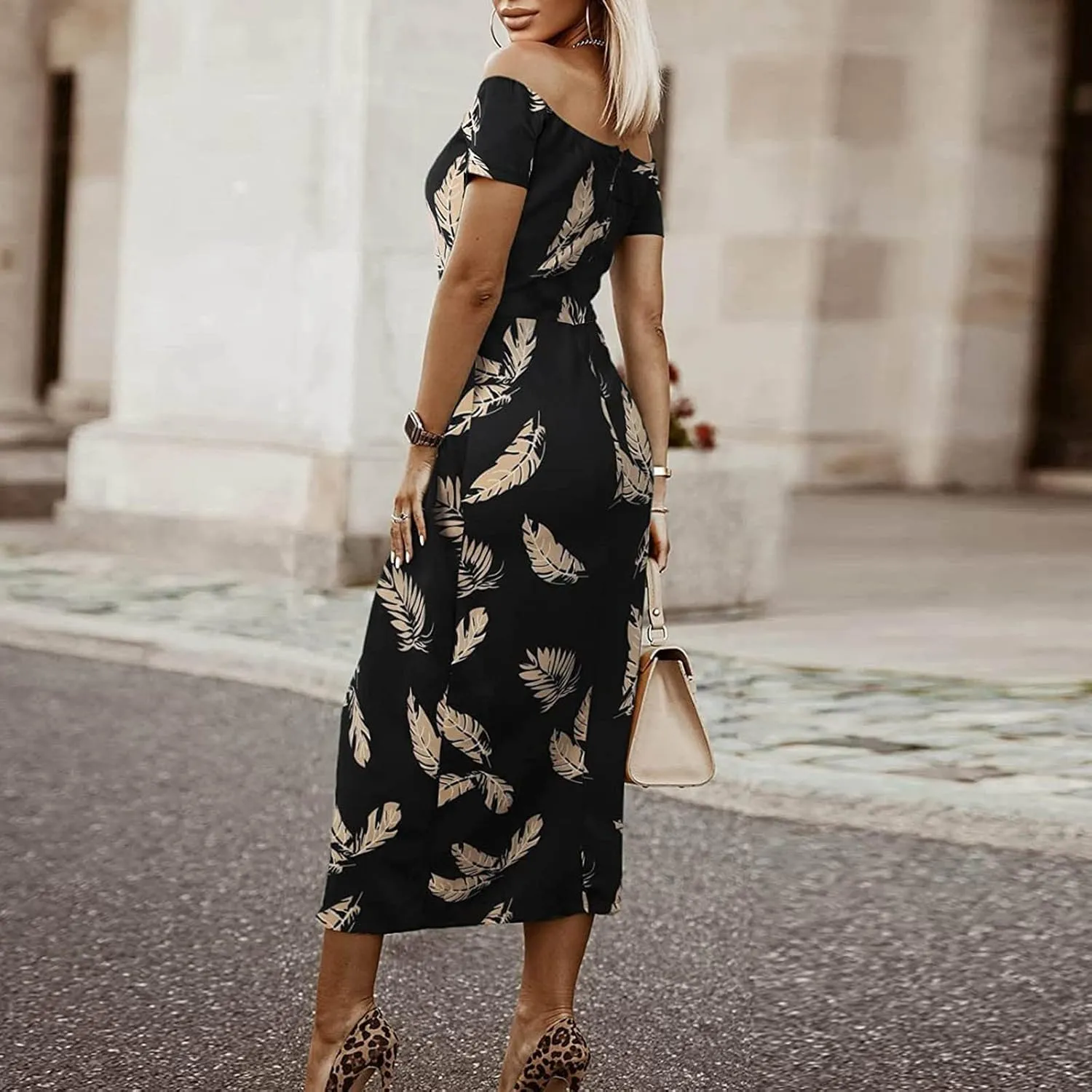 Women Sleeveless Cocktail Wedding Party Dress Sexy Short Sleeve Off Shoulder High Split Maxi Party Dresses Plus Size