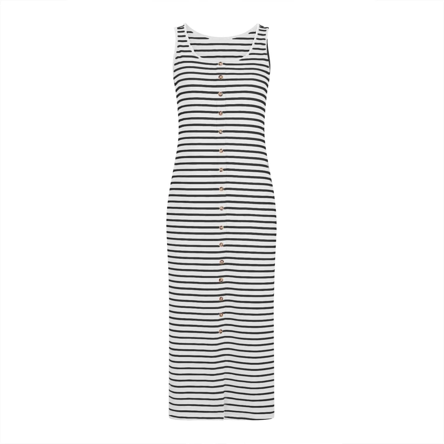 Women Striped Midi Dresses Sleeveless Scoop Neck Bodycon Dresses Button Down Casual Tank Dress Summer Sundress