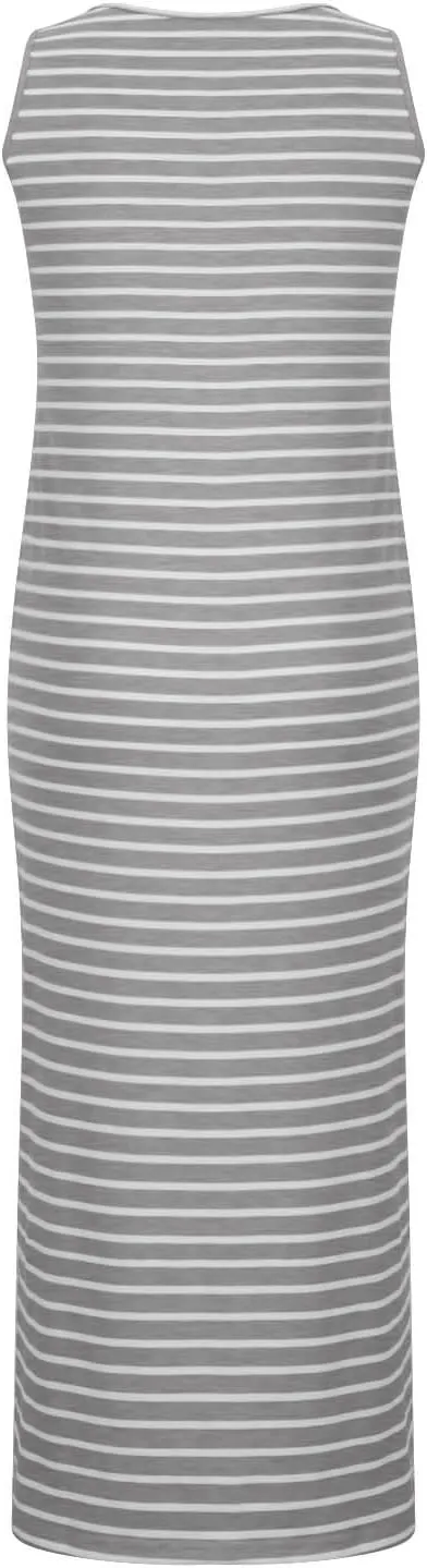 Women Striped Midi Dresses Sleeveless Scoop Neck Bodycon Dresses Button Down Casual Tank Dress Summer Sundress