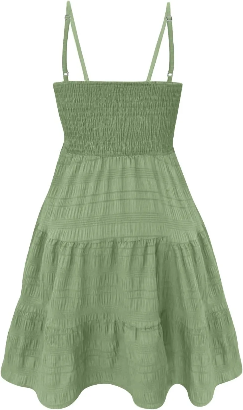 Women Summer Dresses Square Neck Casual Sleeveless 2025 Dress Smocked Sundress A Line Tiered Beach Dress