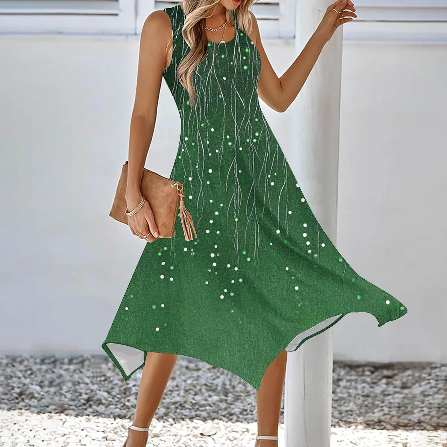 Women Summer Long Midi Dress Casual Sleeveless Sun Dresses Trendy Floral Print Boho Beach Sundress with Pockets