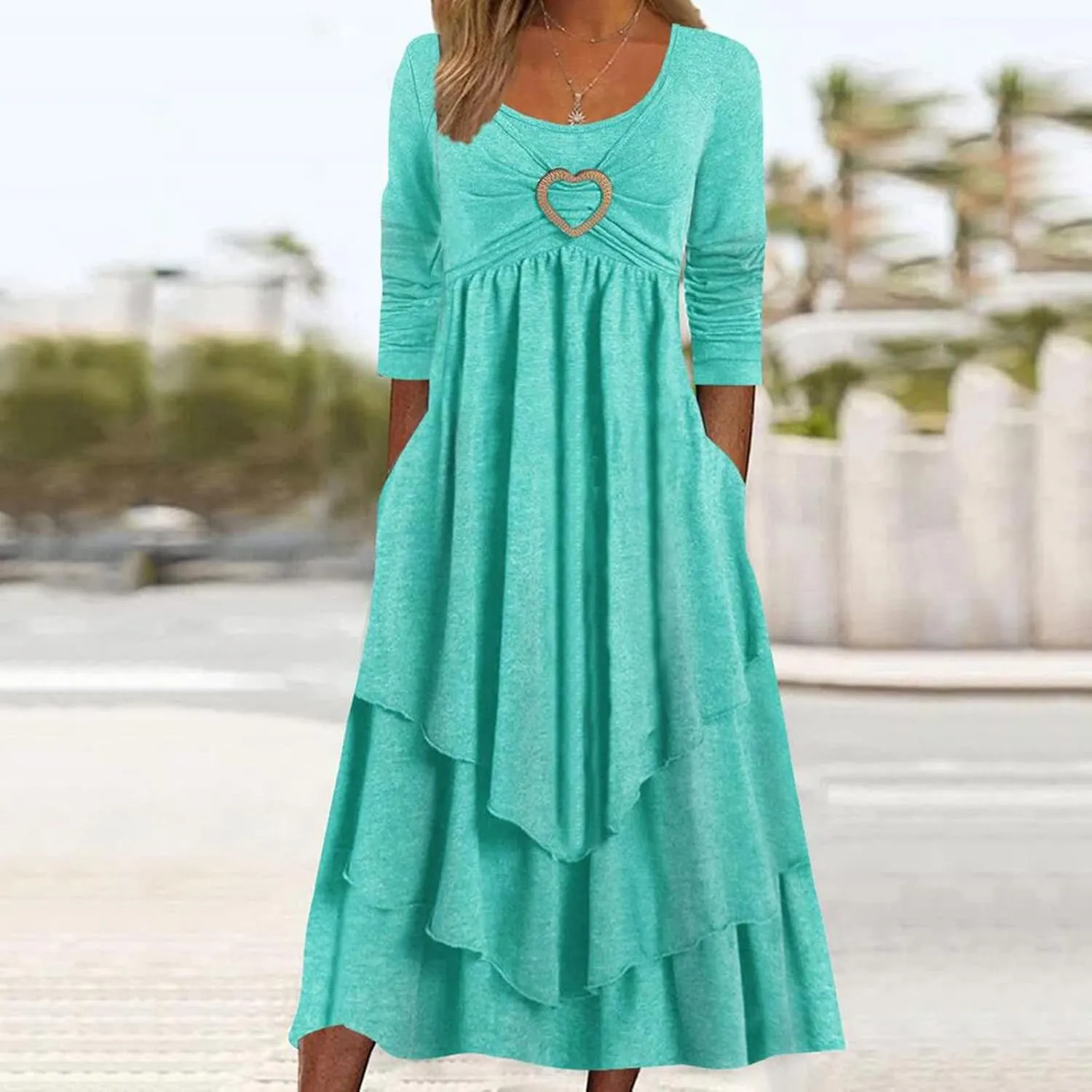 Women Summer Short Sleeve Midi Dress with Pockets Casual Aline Flowy Tshirt Dress Floral Vocation Beach Sundress