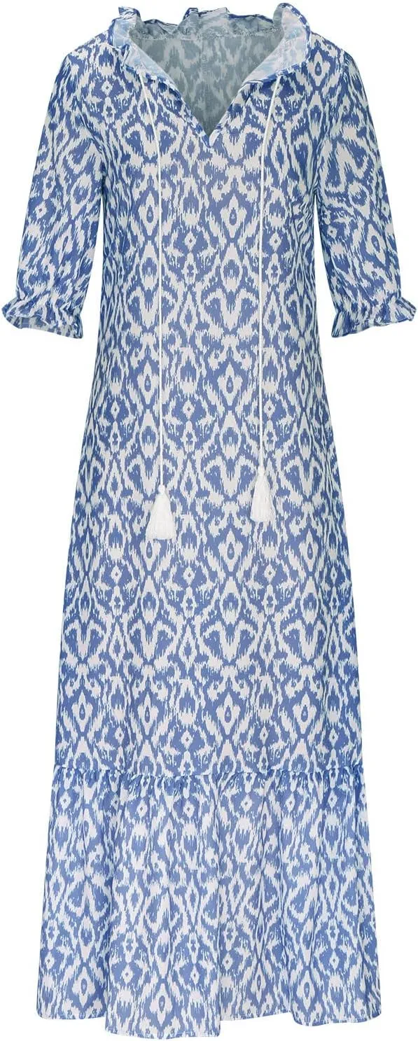 Women V Neck Dresses for Women Short 1/2 Sleeve Floral Graphic Loose Fit Maxi Long Summer Fall 2025 Trendy