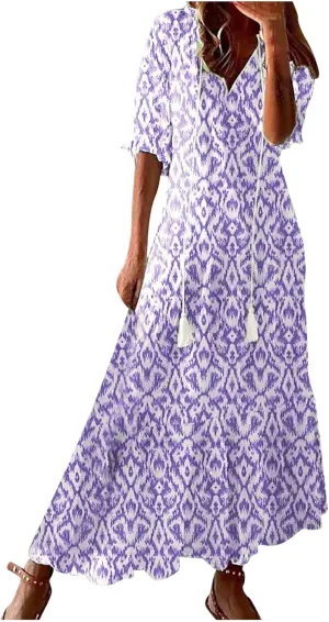 Women V Neck Dresses for Women Short 1/2 Sleeve Floral Graphic Loose Fit Maxi Long Summer Fall 2025 Trendy