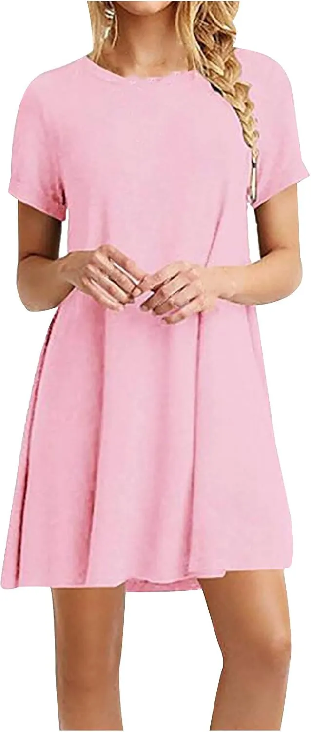 Women's 2025 Summer Sleeveless Dress Scoop Neck Pleated Swing Casual Midi Dresses Loose Beach Sundress with Pockets