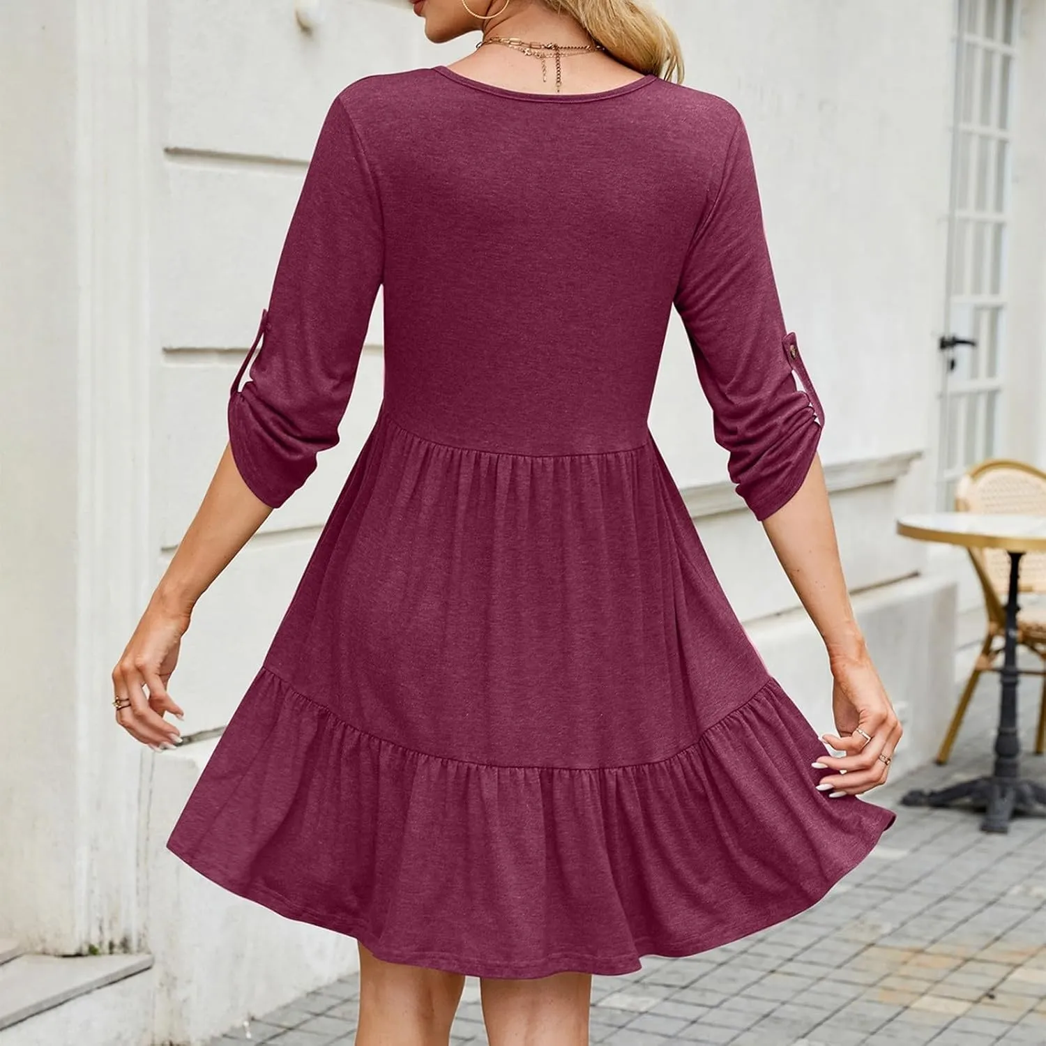 Womens 3/4 Ruffle Sleeve Mini Dress 2025 Spring Swing V Neck Vacation Beach Dresses Cute Babydoll Short Sundress