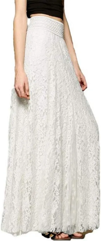 Women's A-Line Elegant High Waisted Lace Maxi Long Lace Skirt