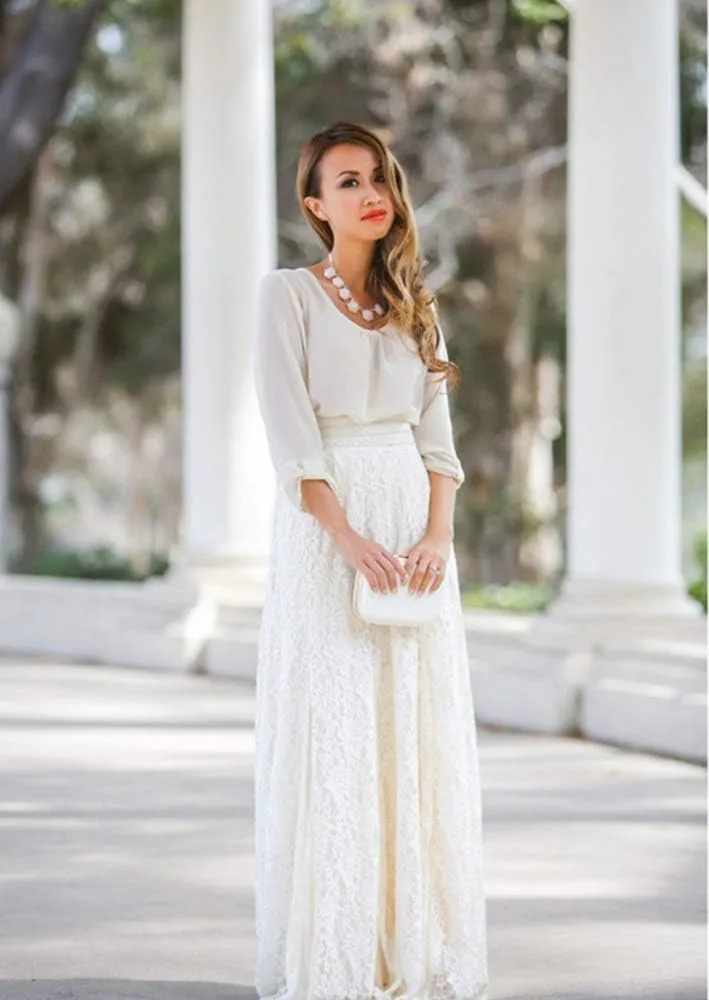 Women's A-Line Elegant High Waisted Lace Maxi Long Lace Skirt