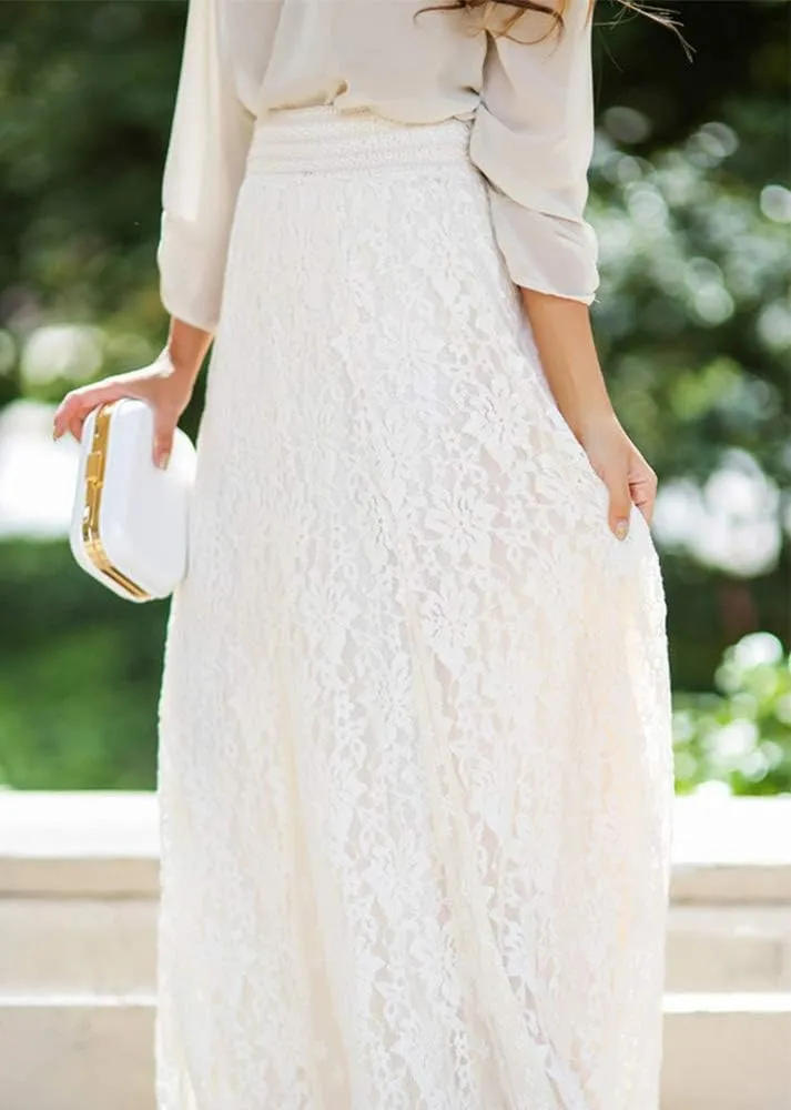 Women's A-Line Elegant High Waisted Lace Maxi Long Lace Skirt