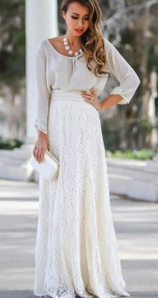 Women's A-Line Elegant High Waisted Lace Maxi Long Lace Skirt