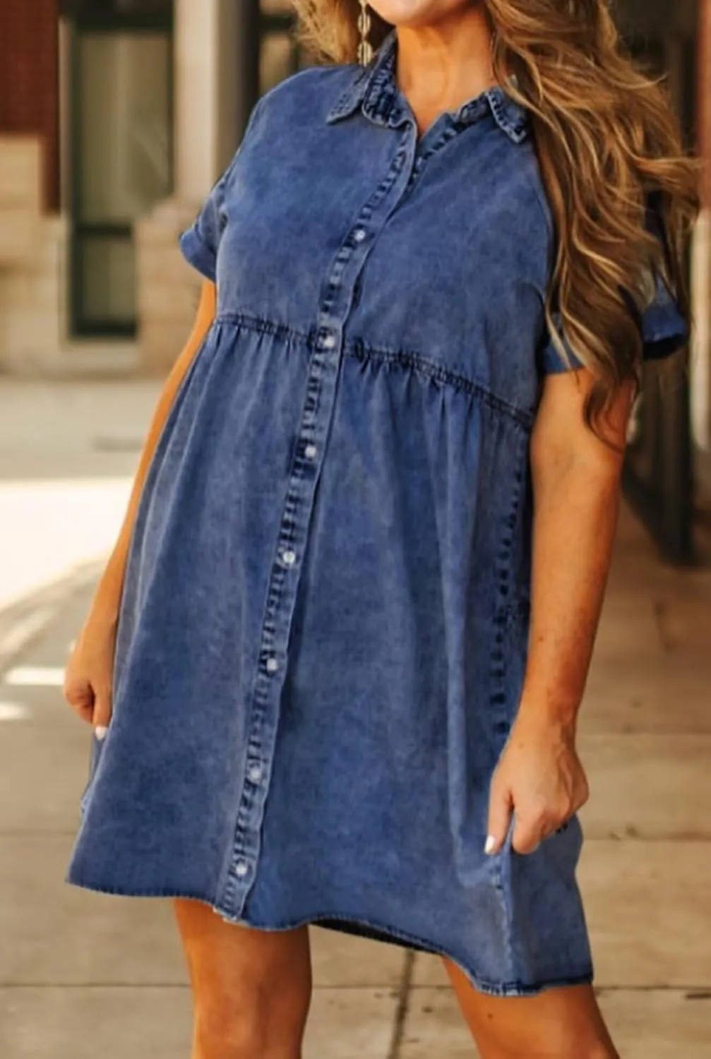 Women's Denim Dress for Women Blue Jean Dress 2025 Trendy Summer Short Sleeve Denim Dresses with Pockets