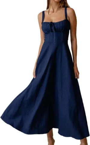 Womens Denim Dress Sexy Sleeveless Midi Blue Jean Dresses Formal Cocktail Party Long Corset Dress