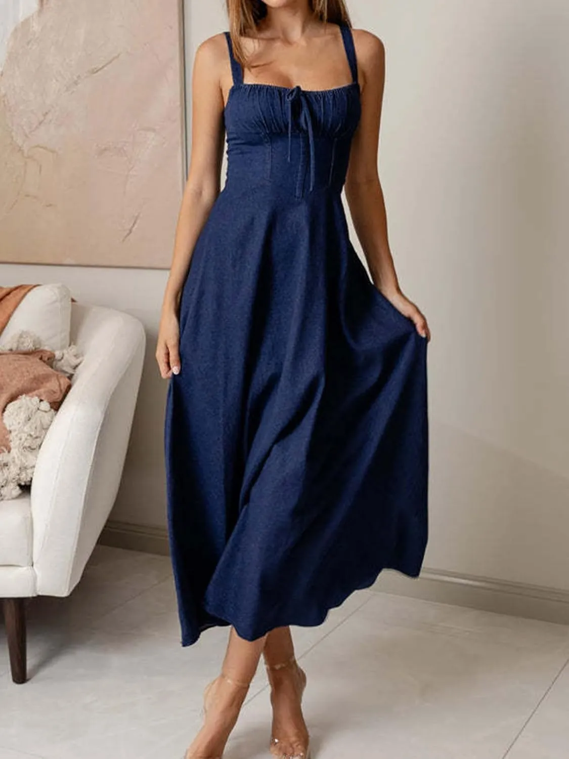 Womens Denim Dress Sexy Sleeveless Midi Blue Jean Dresses Formal Cocktail Party Long Corset Dress