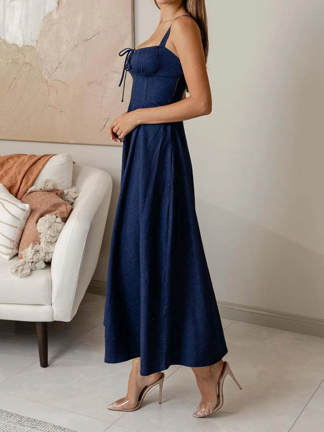 Womens Denim Dress Sexy Sleeveless Midi Blue Jean Dresses Formal Cocktail Party Long Corset Dress