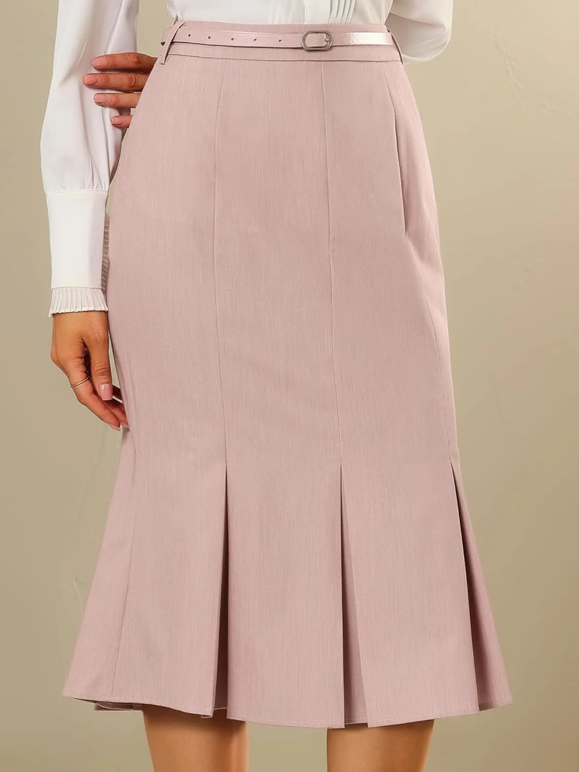 Women's Elegant Formal Skirt with Belt Knee Length Fishtail Pencil Skirt