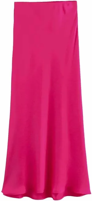 Women's Elegant High Waist Satin A Line Flared Midi Skirt Silk Cocktail Party Wedding Elegant Elastic Long Skirts