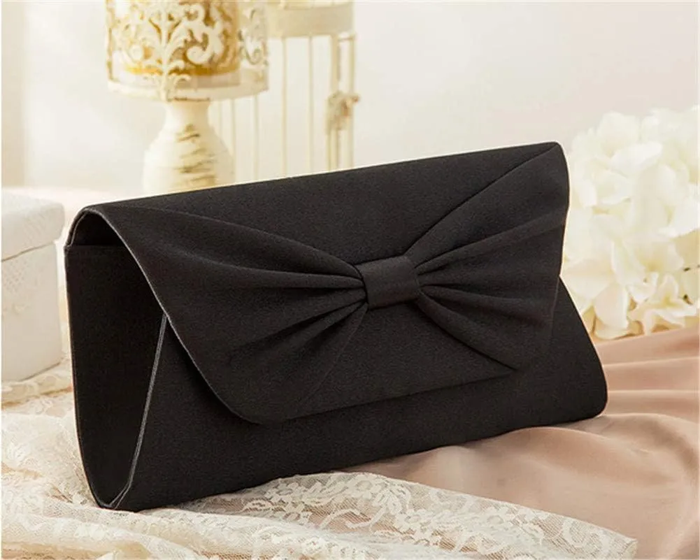 Womens Elegant Pleated Bowknot Handbag Clutch Party Evening Shoulder Bag