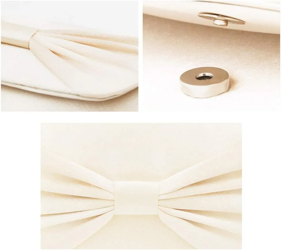Womens Elegant Pleated Bowknot Handbag Clutch Party Evening Shoulder Bag