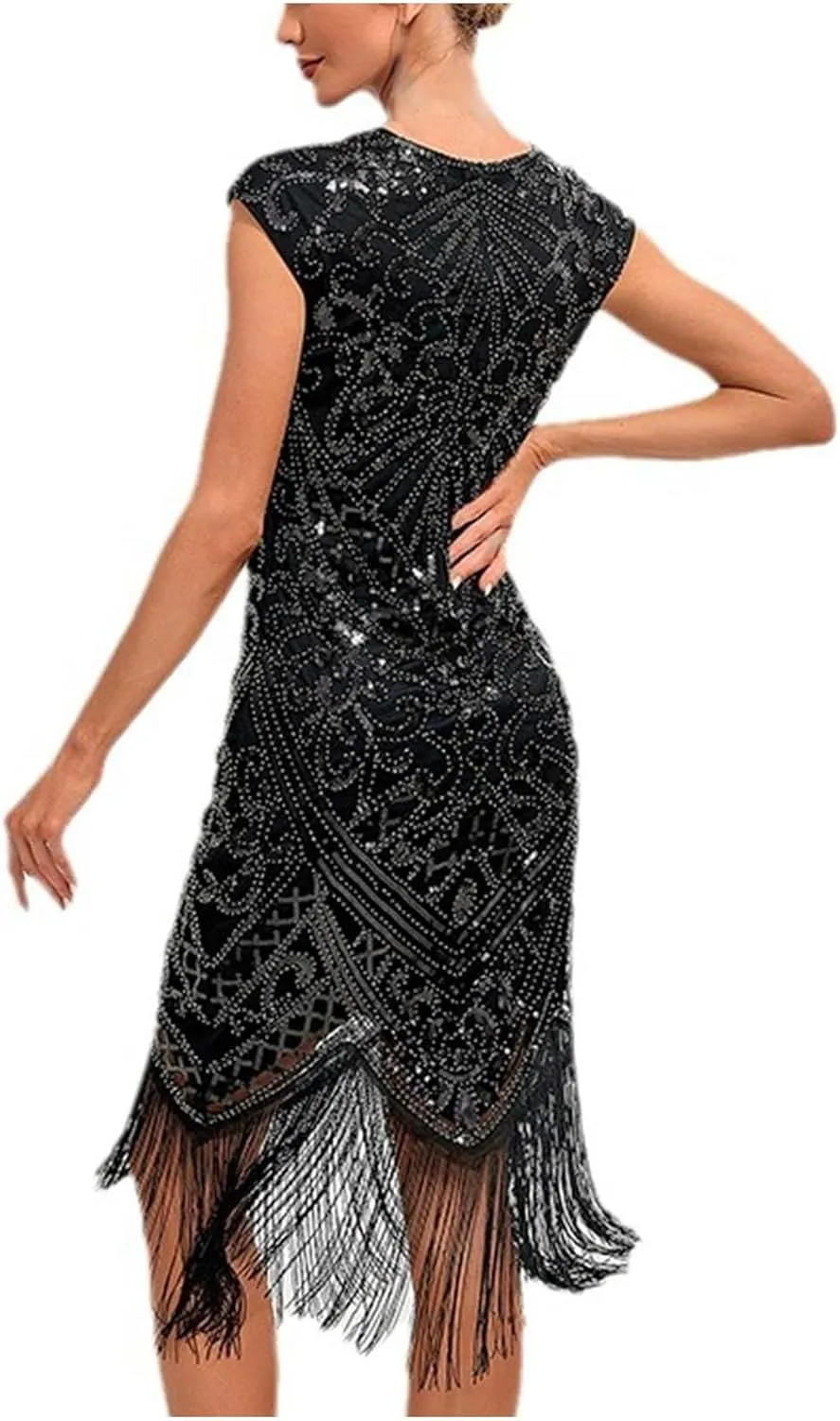 Women's Flapper Dresses 1920s Beaded Fringed Great Gatsby Dress Sequin Sparkly Sleeveless Club Night Prom Party Dress