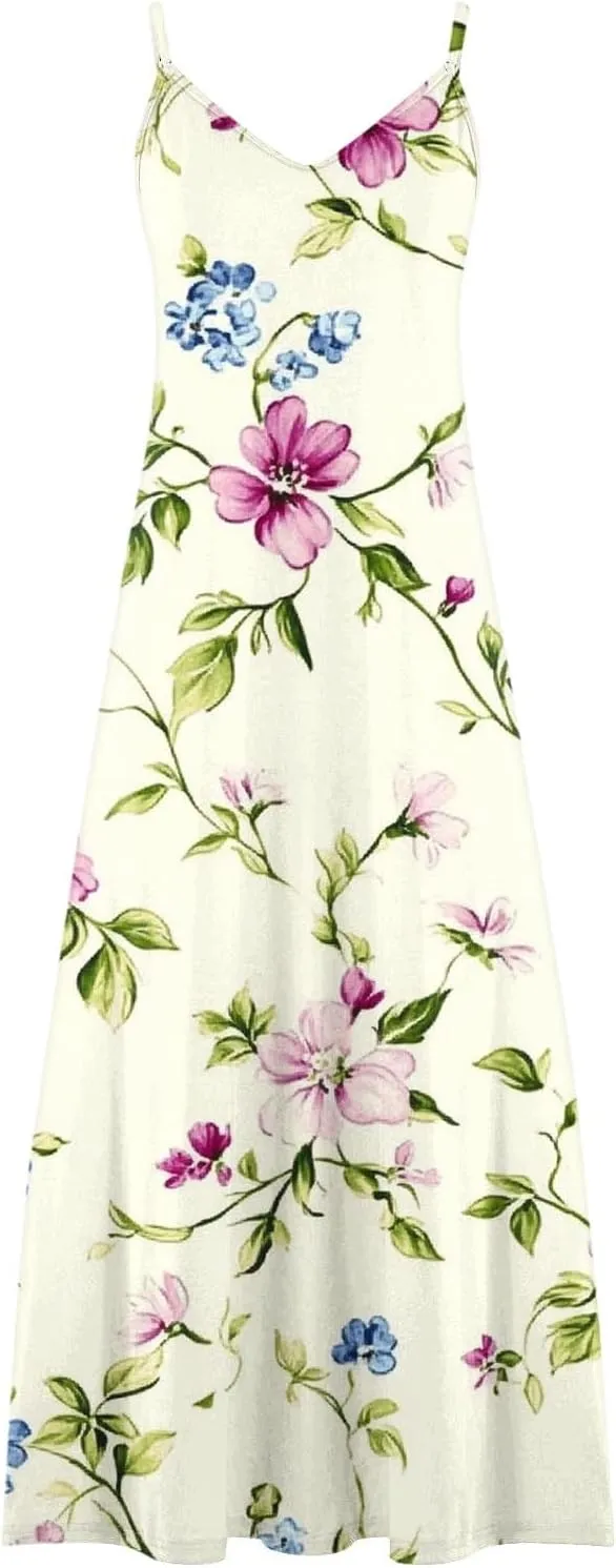 Womens Floral Boho Spring Dresses Spaghetti Strap Cute Sundresses Casual Long Maxi Dress Beach Vacation Clothes 2025
