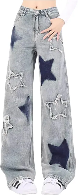 Womens High Waisted Cargo Jeans Wide Straight Leg Tummy Control Trendy Boyfriend Denim Pants Casual Baggy Jean Trousers
