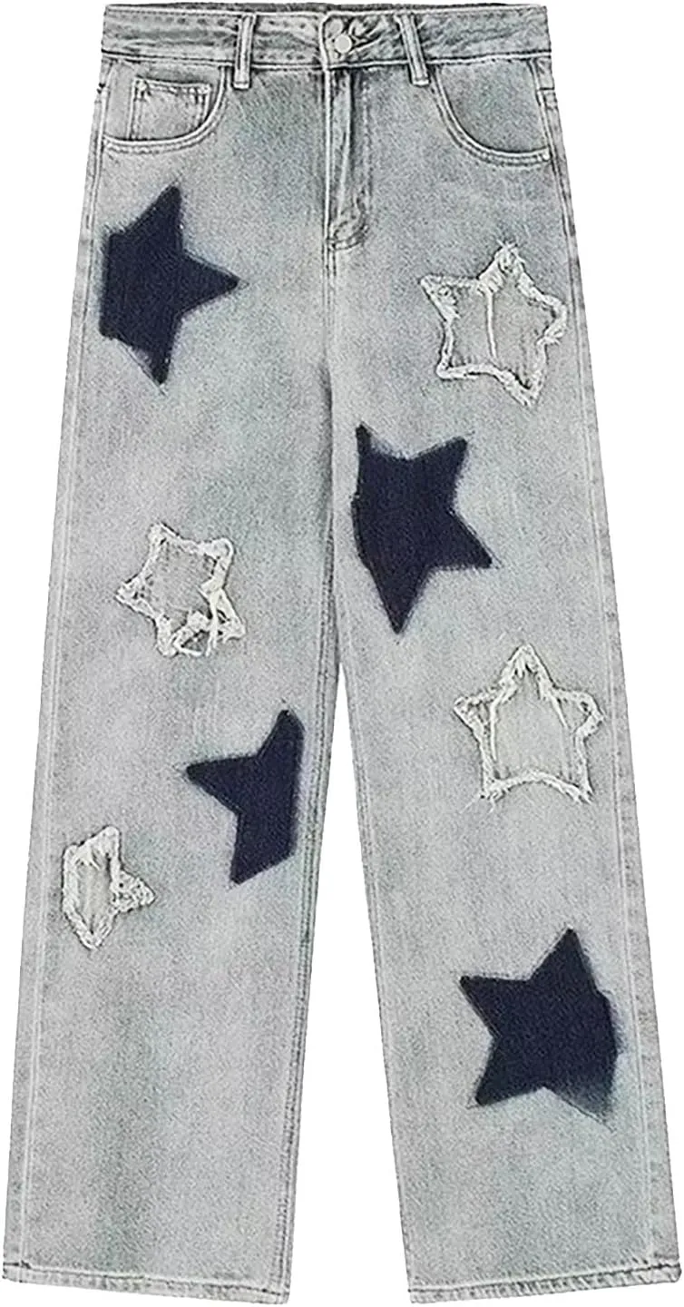 Womens High Waisted Cargo Jeans Wide Straight Leg Tummy Control Trendy Boyfriend Denim Pants Casual Baggy Jean Trousers