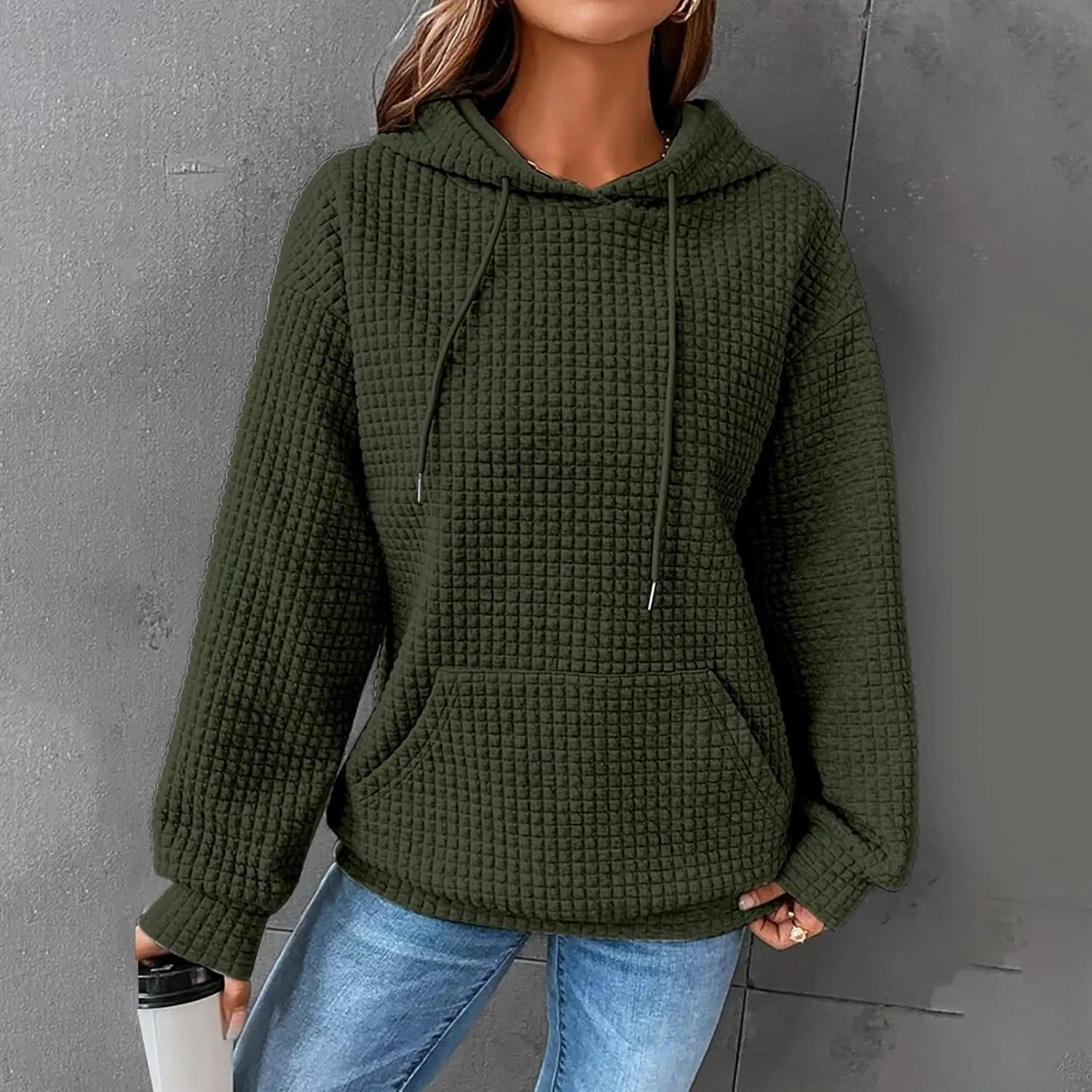 Womens Hoodies Long Sleeve Solid Drawstring Hoodie Sweatshirts For Women Casual Pullover With Pockets Tops 2024